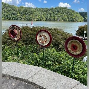 Fall Glass Garden Flowers, homemade, red, gold, green , orange garden decor